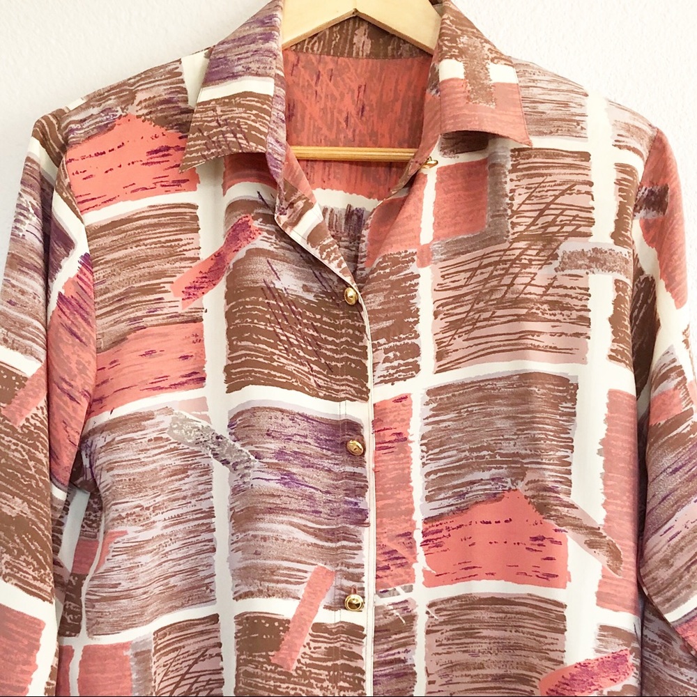 Vintage 90s Blush Pink Patchwork Patterned Top - image 5